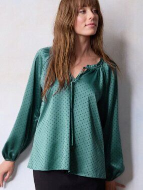 LC Lauren Conrad Teal Dot Peasant Blouse 0X